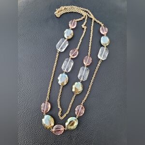Large Faceted Glass, Double Strand, Goldtone Necklace - Vintage, Estate